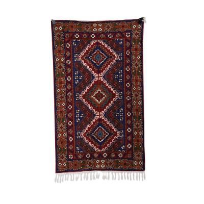 'Handcrafted Classic Geometric Chain-Stitched Wool Rug (3x5)'