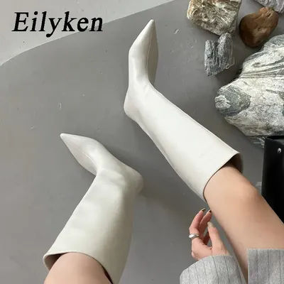 Eilyken – bottes hautes confortables à bout pointu pour femme, chaussures de cowboy à talons bas et fins, collection automne-hiver