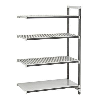 Cambro EXA186072VS4480 60" NSF 4-Tier Polymer Shelf Kit - Camshelving Elements XTRA, 18"W, 72"H, Two shelf types, Removable shelves, Gray