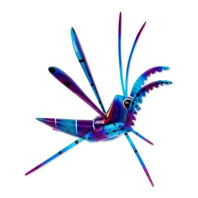 Blue Good Luck Cricket,'Wood Alebrije Cricket Sculpture in Blue from Mexico'