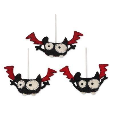 Mystic Bats,'Handmade Halloween Bat Ornaments (Set of 3)'