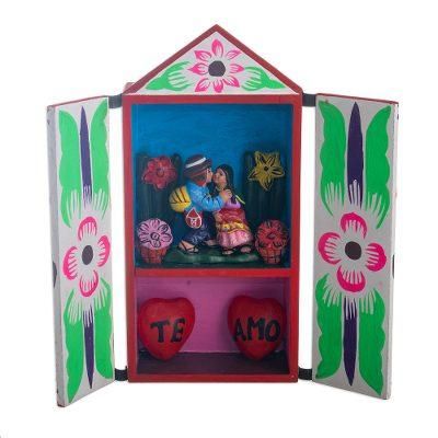 Te Amo,'Romantic Folk Art Wood and Ceramic Retablo from Peru'