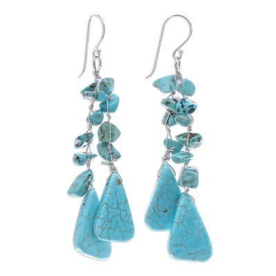 Falling Rain,'Unique Turquoise Colored Waterfall Earrings'