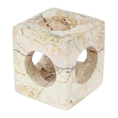 'Modern Cube-Shaped Natural Onyx Tealight Candleholder'