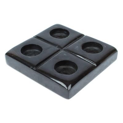 Sparkles & Mystery,'Black Natural Onyx Tealight Candleholder Crafted in Mexico'