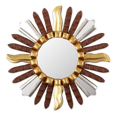 'Star-Inspired Wood Wall Mirror with Bronze & Aluminum Leaf'