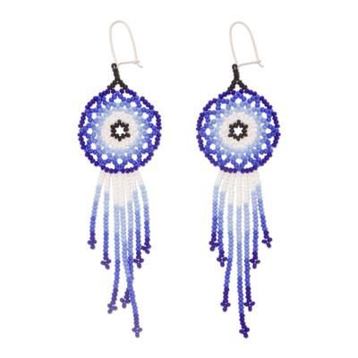 Foam of the Sea,'Glass Beaded Waterfall Earrings in Blue from Mexico'