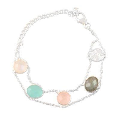 Seaside Town,'Rainbow Moonstone and Rose Quartz Charm Bracelet'