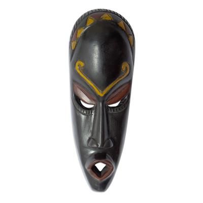 Tumi Wura,'Hand-Carved African Sese Wood Mask with Painted Accents'