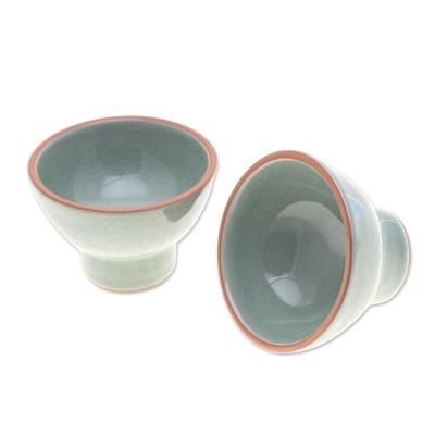 Delicious Treats,'Pair of Handmade Celadon Ceramic Dessert Bowls in Green'