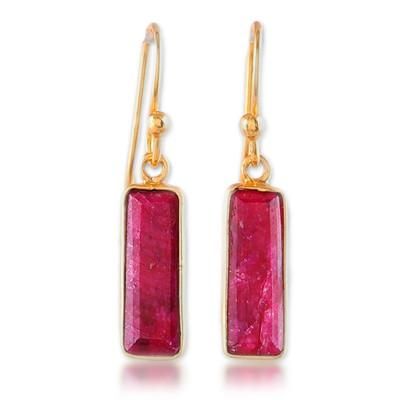 '18k Gold-Plated Dangle Earrings with Ruby Gems from India'