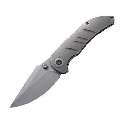 We Knife Co Ltd Riff-Raff SW Folding Knife 4.13in Closed 3.13in Stonewash CPM-20CV Stainless Steel Blade Stonewash Titanium Handle Nylon Case