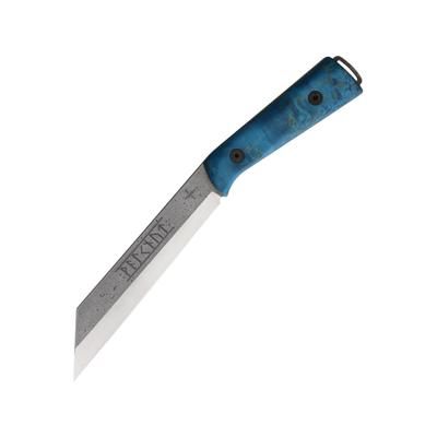 Scandinoff Valknut New Age Nordic Sky Knife 11.88in Overall 6.88in Stonewash Sleipner Tool Steel Wharncliffe Blade Blue Curly Birch Handle Leather