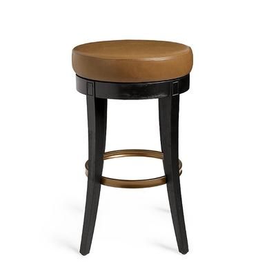 Aiken Backless Swivel Bar & Counter Stool - Bar Height (29-3/4"H Seat), Black Walnut, Leather, Black Walnut/Marbled Caramel/Bar Height - Grandin Road