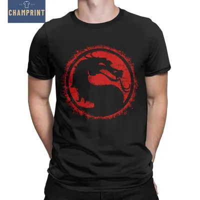 Men's T-Shirt Mortal Kombat Splatters Casual Cotton Tee Shirt Short Sleeve Game T Shirts Crewneck Tops Classic