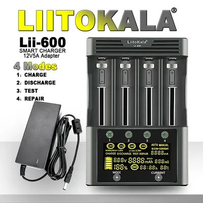 LiitoKala Lii-600 Battery Charger 12V5A For Li-ion 3.7V and NiMH 1.2V Battery Lii-202 402 Lii-S8 S12 Lii-500 18650 26650 AA AAA