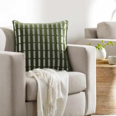 Kerra 20" Square Modern Cotton Medium Green Throw Pillow - Boutique Rugs