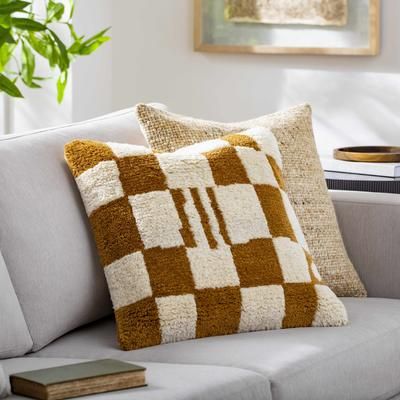 Sakhr 18" Square Modern Wool Medium Brown/Ivory Throw Pillow - Boutique Rugs