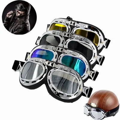 Occhiali da moto retrò Occhiali da moto Pilota Steampunk Vintage ATV Biker Scooter Cruiser Jet Casco Ciclismo Occhiali da sole da sci