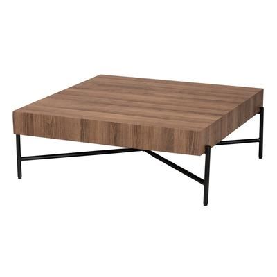 Savion Modern Industrial Walnut Brown Finished Wood And Black Metal Coffee Table by Baxton Studio in Walnut Brown Black