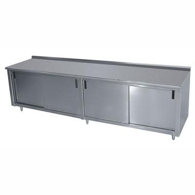 Advance Tabco CF-SS-309M 108" Enclosed Work Table w/ Sliding Doors & Midshelf, 1 1/2" Backsplash, 30"D, Stainless Steel
