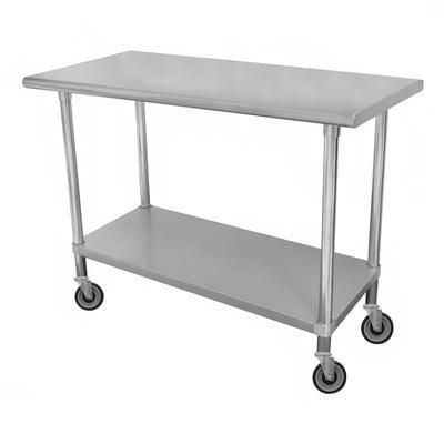 Advance Tabco ELAG-305C-X 60" Mobile 16 ga Work Table w/ Undershelf & 430 Series Stainless Steel Flat Top