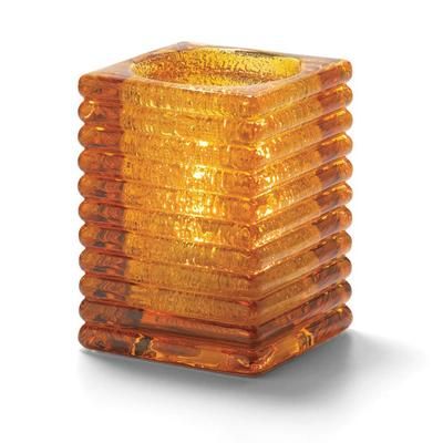 Hollowick 1511AJ Horizontal Rib Glass Block Lamp, 4 1/8" H x 2 7/8" W, Amber Jewel, Yellow