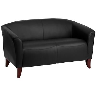 Flash Furniture 111-2-BK-GG Hercules Imperial Reception Loveseat w/ Black LeatherSoft Upholstery, Cherry Wood Feet