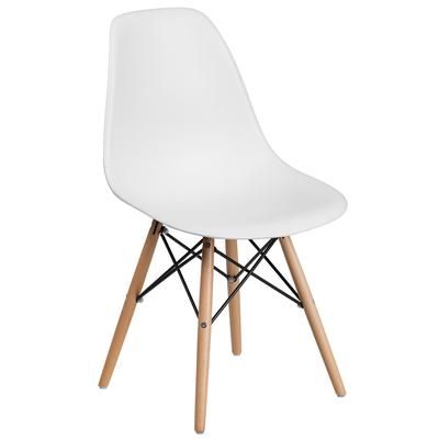 Flash Furniture FH-130-DPP-WH-GG Accent Side Chair - White Plastic Seat, Wood Base