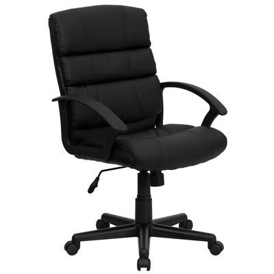Flash Furniture GO-1004-BK-LEA-GG Swivel Office Chair w/ Mid Back - Black LeatherSoft Upholstery