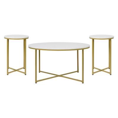 Flash Furniture NAN-CEK-1787-MRBL-GG 3 Piece Hampstead Coffee & End Table Set - White Marble Wood Top w/ Brushed Gold Metal Frame
