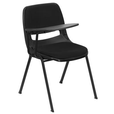 Flash Furniture RUT-EO1-01-PAD-RTAB-GG Ergonomic Shell Chair w/ Right Hand Tablet Arm - Black Padded Seat, Black Metal Frame