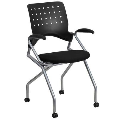 Flash Furniture WL-A224V-A-GG Mobile Nesting Chair w/ Black Plastic Back & Black Fabric Seat - Silver Frame