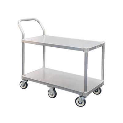 New Age 1490 2 Level Aluminum Utility Cart w/ 800 lb Capacity, Flat Ledges, Silver
