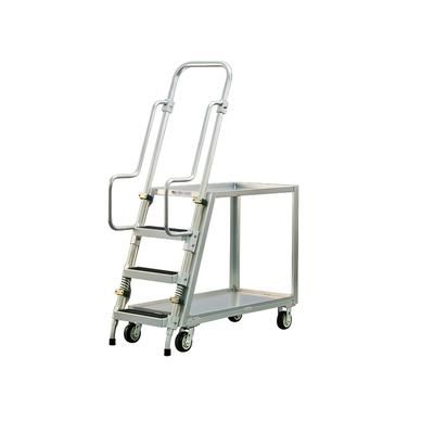 New Age 50060 3-Step Ladder Cart w/ 2 Shelves - Aluminum Alloy, Silver