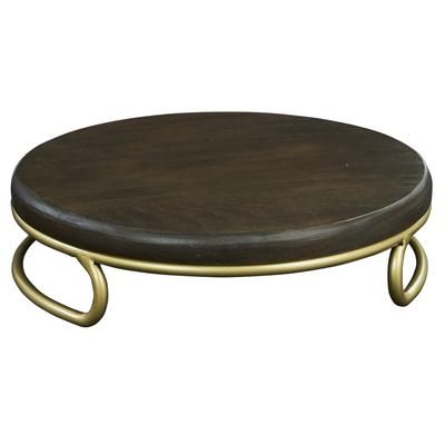 Cal-Mil 22425-3-112 12" Round Display Riser - 3"H, Dark Stained Oak Wood/Matte Gold Wire Base, Brown