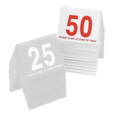Cal-Mil 234-1 Tabletop Number Tents - 26 50, 3" x 3 1/2", White/Red