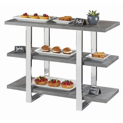 Cal-Mil 3708-83 3 Level Display Shelf - 32"L x 13 3/4"W x 25"H, Wood Shelves/Metal Frame, Gray