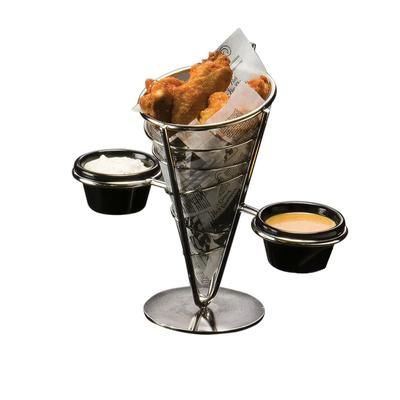 American Metalcraft SS92 5" Conical Basket w/ 1 Cone Capacity & 2 Ramekin, Black/Stainless