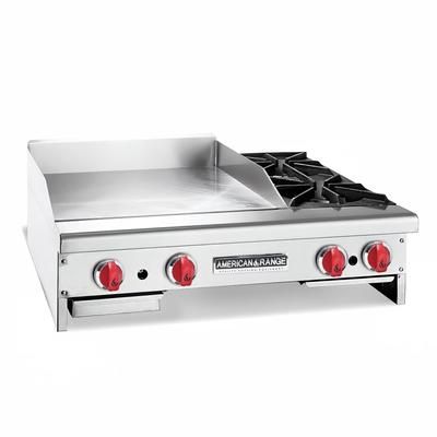 American Range AR60-48G2OB LP 60" Gas Commercial Griddle w/ 2 Burners & Manual Controls - 1" Steel Plate, Liquid Propane, Stainless Steel, Gas Type: LP