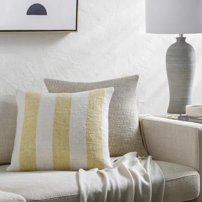Mirko 22" Square Cottage Ivory/Mustard Throw Pillow - Boutique Rugs