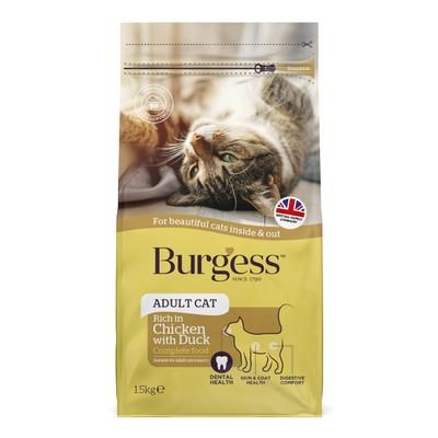 1.5kg Chicken & Duck Adult Burgess Dry Cat Food