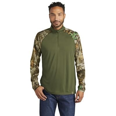 Russell Outdoors RU152 Realtree Colorblock Performance 1/4-Zip T-Shirt in Olive Drab Green/Realtree Edge size 3XL | Polyester