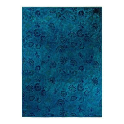 Overton Hand Knotted Wool Vintage Inspired Modern Contemporary Overdyed Blue Area Rug - 9' 1" x 12' 3"