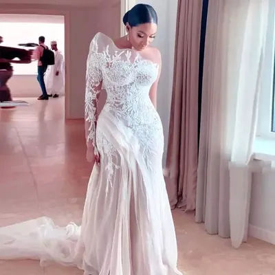 One Shoulder African Mermaid Wedding Dresses Plus Size Bridal Gowns Lace Appliques Draped Vestidos De Novia Para Boda Civil