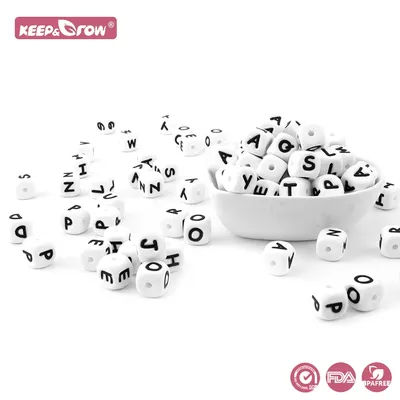 Keep&Grow 100Pcs 12MM Silicone Letter Beads BPA Free Baby Teethers English Alphabet Letters Food