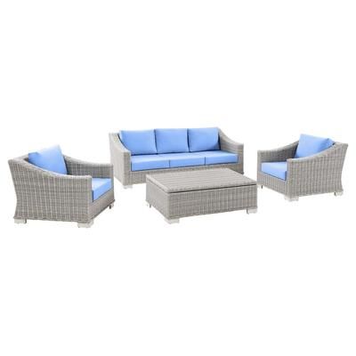 Conway 4-Piece Outdoor Patio Wicker Rattan Furniture Set - East End Imports EEI-5095-LBU