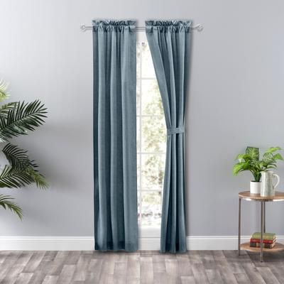 Wide Width Lisa Solidtextured Tailored Panel Pair by Ellis Curtains in Dusty Blue (Size 56" W 63" L)