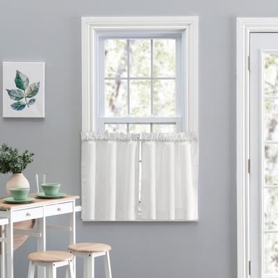 Wide Width Stacey Curtain Tailored Tier Pair by Ellis Curtains in Ice Cream (Size 56" W 36" L)