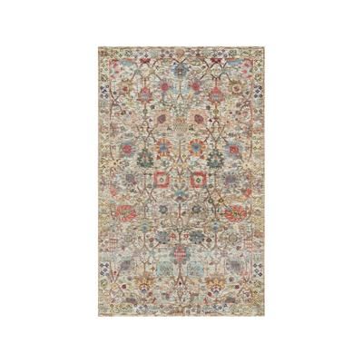 Shahbanu Rugs Alabaster White, Hand Knotted Tabriz Vase with Flower Design, Silk with Textured Wool, Oriental Rug (3'x5'2")